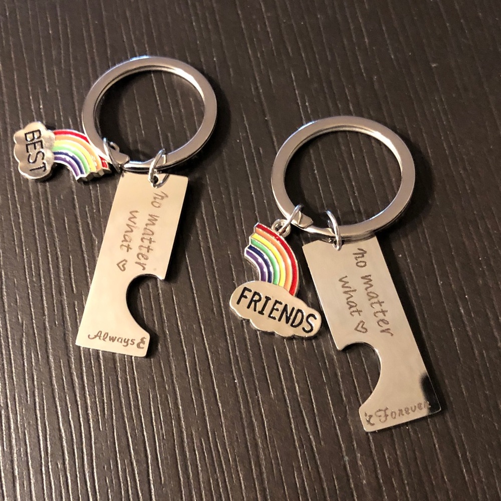 Best Friends Rainbow Keychain Set - Silver and Multicolor